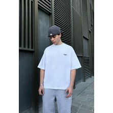 Flaw Nakışlı Oversize Tişört Beyaz