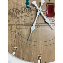 Ahşap Desen Duvar Saati - Çay Içiyorsanız - Epoksi Reçine Kaplamalı - 40 cm