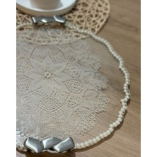 Pelince Epoksi Reçine Nişan Tepsisi - Dantel ve Incili - Çapı: 33 cm