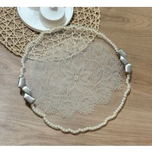 Pelince Epoksi Reçine Nişan Tepsisi - Dantel ve Incili - Çapı: 33 cm