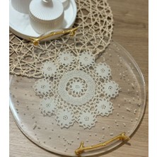 Pelince Epoksi Reçine Nişan Tepsisi - Dantel ve Incili - Dal Kulplu - Çap: 30 cm