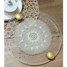 Pelince Epoksi Reçine Nişan Tepsisi - Dantel ve Incili - Altın Kulp - Çap: 30 cm