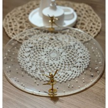 Pelince Epoksi Reçine Nişan Tepsisi - Dantel ve Incili - Balerin Kulp - Çap: 30 cm