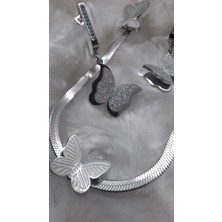 Serenity Kadın Kelebek Figürlü Çelik Kolye Küpe Set