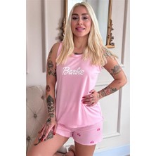 Pembe B Desenli Bambu Sıfır Kol Şortlu Kadın Pijama Takımı