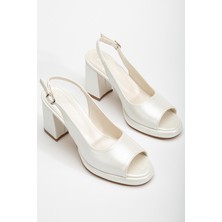 Kadın Abiye Platform Topuklu Ayakkabı Sedef Cilt Yuvarlak Açık Burun