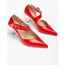 Kadın Stiletto Kırmızı Rugan Baretli Ince Topuklu