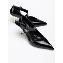 Kadın Stiletto Siyah Rugan Baretli Ince Topuklu