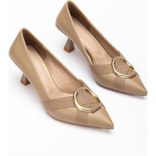 Kadın Topuklu Ayakkabı Vizon Halka Tokalı Kadeh Topuklu