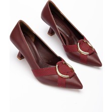 Kadın Topuklu Ayakkabı Bordo Halka Tokalı Kadeh Topuklu