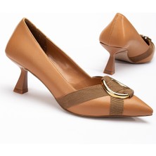 Kadın Topuklu Ayakkabı Camel Halka Tokalı Kadeh Topuklu