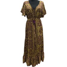 Hint Ipeği Yırtmaçlı Elbise