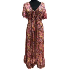 Hint Ipeği Yırtmaçlı Elbise