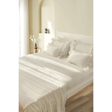 Ritmo Home Çeyiz Seti (Nevresim Takımı ve Yatak Runer Seti) Kırık Beyaz Fistolu Fırfırlı
