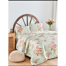 Livory Tek Kişilik Kapitone Yatak Örtüsü Seti Flower Su Yeşili