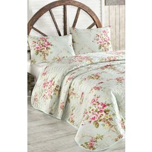 Livory Tek Kişilik Kapitone Yatak Örtüsü Seti Flower Su Yeşili