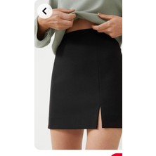 Siyah Yüksek Bel Öndenyırtmaçlı Etek