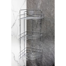 MAİN SHOP Yapışkanlı 3 Katlı Paslanmaz Metal Köşe Banyo,duş Rafı,şampuanlık Duş Banyo Mutfak Köşesi Tk-03