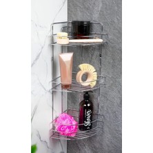 MAİN SHOP Yapışkanlı 3 Katlı Paslanmaz Metal Köşe Banyo,duş Rafı,şampuanlık Duş Banyo Mutfak Köşesi Tk-03