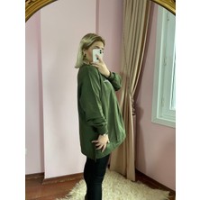 Gokili Butik Gokilibutik Kadın Büyük Beden Haki Renk Sweat Tunik Bisiklet Yaka