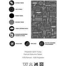 The Reef Design Mutfak Eşyaları Desenli Gri Yıkanabilir Dokuma Tabanlı Kaymaz Mutfak Halısı