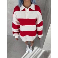 Fevien Üç Iplik Parçalı Yakalı Sweatshirt - Kırmızı