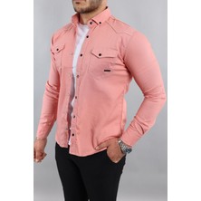 Erkek Mint Slim Fit Dar Kalıp Pamuklu Kot Gömlek