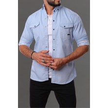 Erkek Mint Slim Fit Dar Kalıp Pamuklu Kot Gömlek