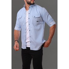 Erkek Mint Slim Fit Dar Kalıp Pamuklu Kot Gömlek