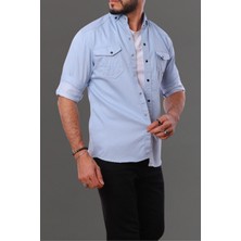 Erkek Mint Slim Fit Dar Kalıp Pamuklu Kot Gömlek