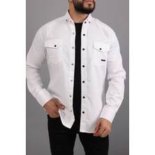 Erkek Mint Slim Fit Dar Kalıp Pamuklu Kot Gömlek
