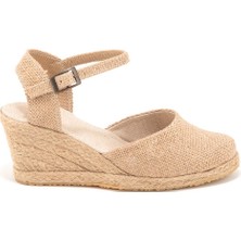 Star Tombis Elişi Topuğu Açık Bilekten Bantlı Dolgu Topuk Keten Hasır Espadril Handmade