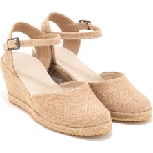 Star Tombis Elişi Topuğu Açık Bilekten Bantlı Dolgu Topuk Keten Hasır Espadril Handmade