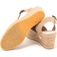 Star Tombis Elişi Topuğu Açık Bilekten Bantlı Dolgu Topuk Keten Hasır Espadril Handmade