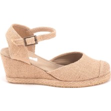 Star Tombis Elişi Keten Hasır Espadril Burnu Hasırlı Arkası Açık Dolgu Topuk Handmade