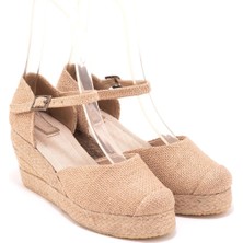 Star Tombis Elişi Burnu Hasır Platformlu Dolgu Topuk Keten Hasır Espadril Handmade
