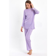 Kadın Lila Kadın Fitilli Raporlu & Eşofman, Gündelik Ev Giyim Pijama Takımı