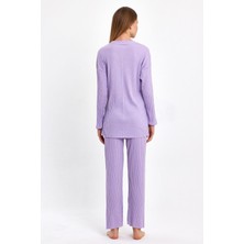 Kadın Lila Kadın Fitilli Raporlu & Eşofman, Gündelik Ev Giyim Pijama Takımı