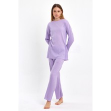Kadın Lila Kadın Fitilli Raporlu & Eşofman, Gündelik Ev Giyim Pijama Takımı