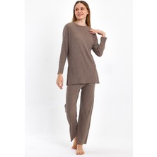 Kadın Lila Kadın Fitilli Raporlu & Eşofman, Gündelik Ev Giyim Pijama Takımı