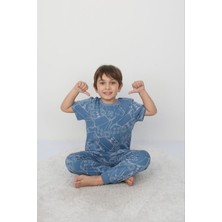 Isob Mavi Atary Desenli %100 Pamuk Erkek Çocuk Kısa Kollu Pijama Takımı 3-8 Yaş 41306-M