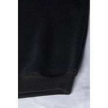 Zym.Star Kadın Siyah Bisiklet Yaka Düşük Kol Oversize Üç İplik Şardonsuz Basic Sweat Sweatshirt