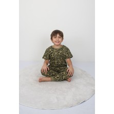 Isob Yeşil Gülen Surat Desenli %100 Pamuk Erkek Çocuk Kısa Kollu Pijama Takımı 3-8 Yaş 41305-Y