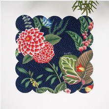 Lacivert Zemin Botanik Çiçekli Lazer Kesim Kumaş Kokteyl Peçetesi 1 Adet