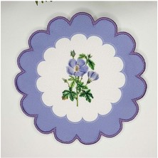 Decofav Dekoratif Lila Kenar Çiçek Tasarımlı Nakış Kenar Kumaş Kokteyl Peçetesi 1 Adet