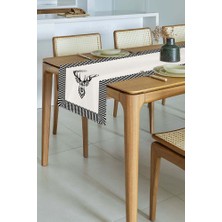 Dekoratif Çizgi Kenar Geyik Desen Tasarımlı Lazer Kesim Runner