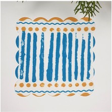 Decofav Abstrakt Çizgili Puanlı Mavi Sarı Lazer Kesim Kumaş Kokteyl Peçetesi 1 Adet