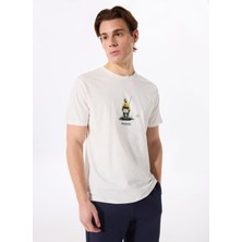 D5SM-TST3736 Kırık Beyaz Bisiklet Yaka Relaxed Fit Baskılı Erkek T-Shirt