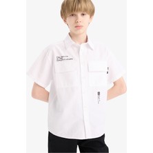 DeFacto Oversize Geniş Kalıp Polo Yaka Baskılı Poplin Kısa Kollu Gömlek Erkek Çocuk E5034A825SM
