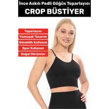 Wintoup Göğüs Toparlayıcı Sarkma Önleyen Gündelik Spor Kullanım Şık Ince Askılı Pedli Çizgili Crop Büstiyer